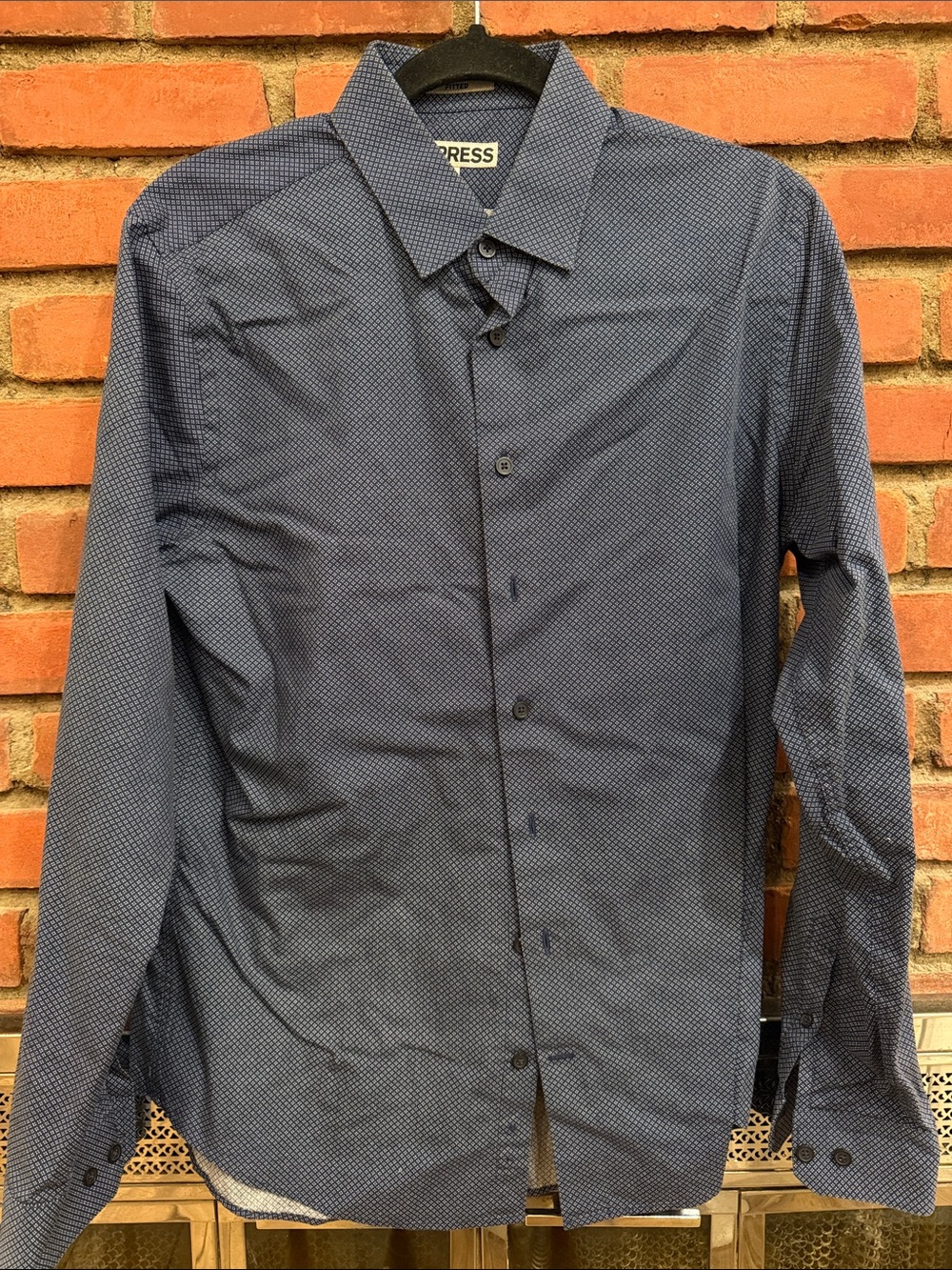 Express Men's Navy Micro-Pattern Dress Shirt